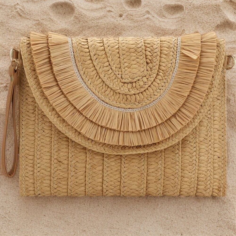 Straw Beach Purse Summer Clutch Crossbody Handbag Shoulder Bag Travel Wallet - Picture 5 of 8
